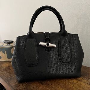 Longchamp Roseau XS Black Purse Handbag w/ D rings for strap. Stained interior